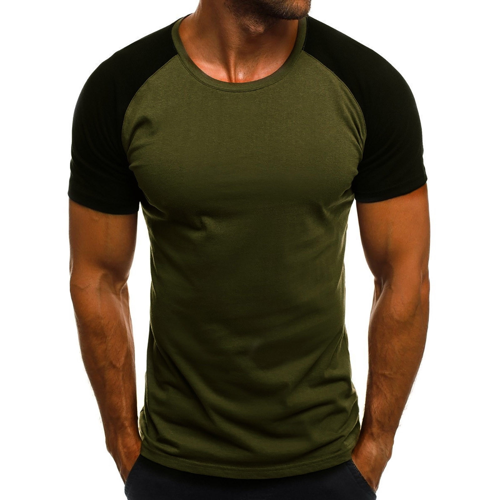 Mens Slim Camouflage Print Shirts Sports Fitness Short Sleeve Camo