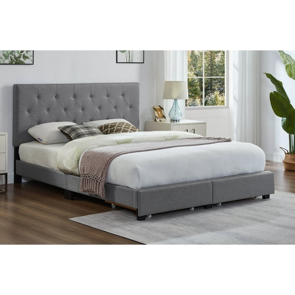 Zoey Grey Button Tufted Adjustable Headboard Platform Storage Bed