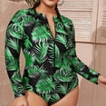 thumbnail image 3 of Women's Fashion Long Sleeve Printed Onepiece Zip Conservative Plus Size Swimsuit, 3 of 5