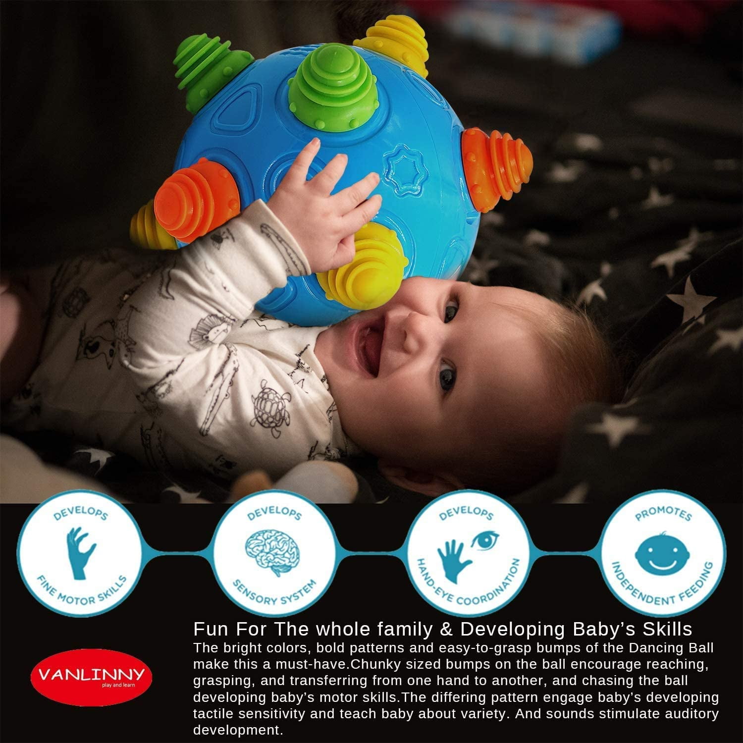 Toddlers Baby Music Shake Ball Toy Bumble Ball for Babies Dancing Bumpy Interactive Sounds Crawl Ball Toy Best Bouncing Sensory Learning Ball Gift