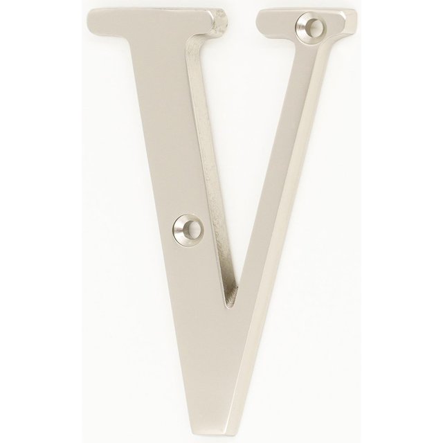 Zw Hardware B100 Letra V de la casa niquelada mate de latón macizo de 4 pulgadas
