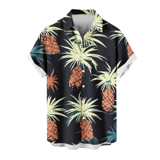 Mens Casual Manga Corta Botón Abajo Camisas Impresas Bolsillo Botón Turndown Cuello Top Blusa Camisa