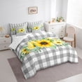 thumbnail image 3 of Homewish Country Sunflower 7 Pieces Bedding Comforter Set,Modern Geometric Checkered Full Bedding Set,Yellow Gray White Fitted Sheet Flat Sheet For Men Women,Luxury Bedroom Decor, 3 of 8
