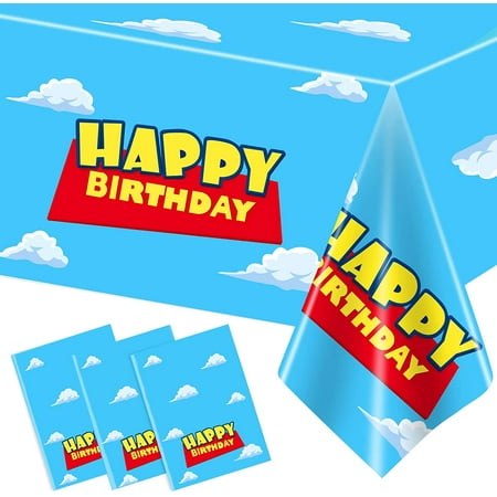 

WISH TREE Cartoon Story Tablecloth for Birthday Party Decorations Blue Sky White Clouds Plastic Disposable Table Cover for Birthday Party Supplies