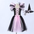 thumbnail image 2 of CUZIBR Toddler Kids Baby Girls Halloween Witch Black Gown With Hat Fancy Tutu Dress Up Party Square Collar Tulle Dresses Fashionable Dailywear For Child, 2 of 6