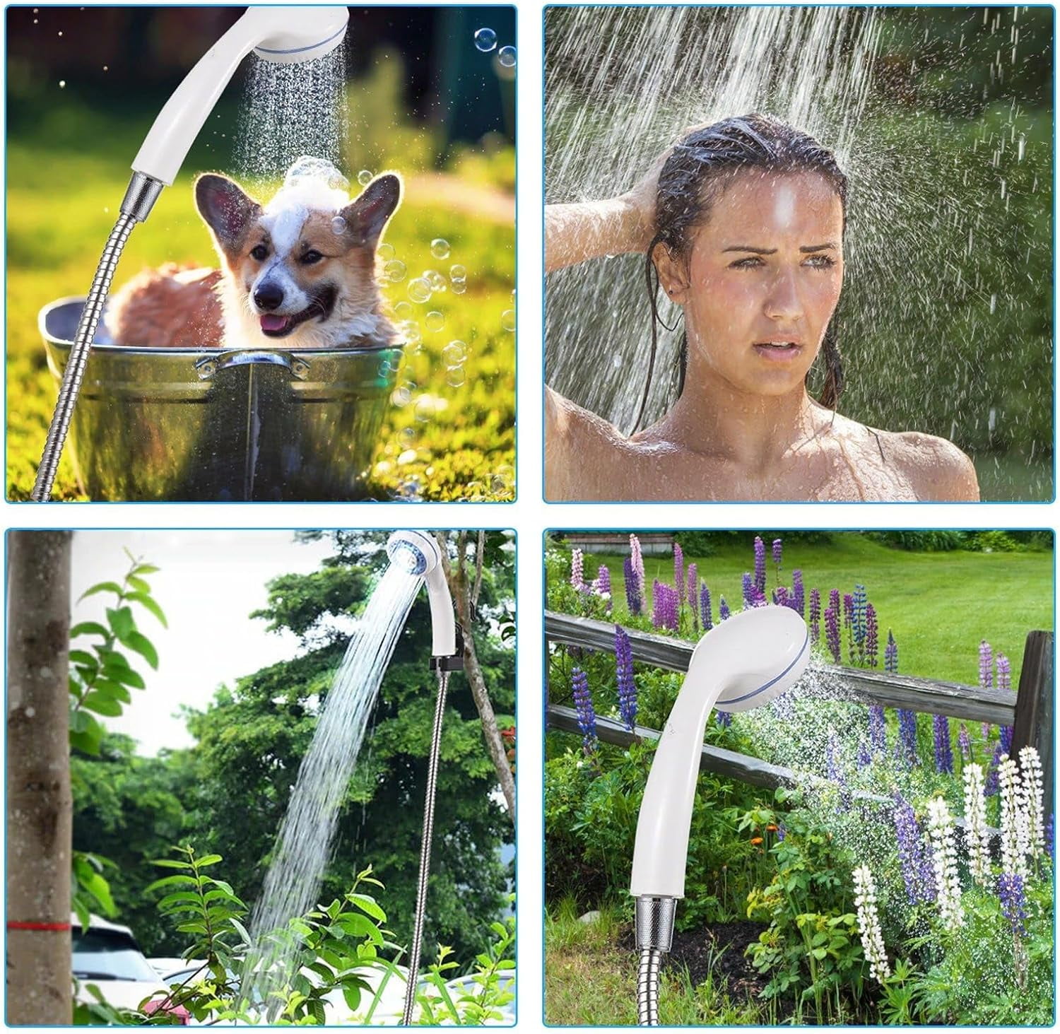 HQinX Portable Camping Shower Pump - Rechargeable Outdoor Shower Head Sprayer, 4800mAh Battery Pumps Water from Bucket. Perfect for Camping, Hiking, Travel, Car Washing & Pet Cleaning