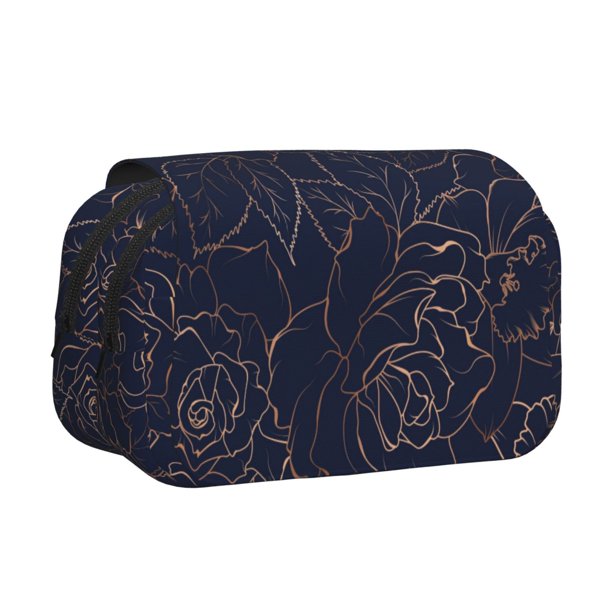 Disketp Navy Dark Blue Estuche de Lápices de Doble Capa con Tapa Abatible y Cremallera, Organizador Escolar para Adolescentes y Adultos