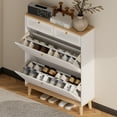 thumbnail image 6 of Space-Saving Shoe Cabinet with Flip-Up Doors & Drawers, Narrow Entryway Organizer, Freestanding Storage for Homeowners & Renters (Natural Wood Legs, White Finish), 6 of 12
