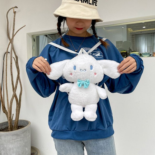 Cinnamorol-Bolso de felpa para mujer, mochila de dibujos animados, bandolera de hombro, lazo azul claro, 38Cm, regalo de cumpleaños