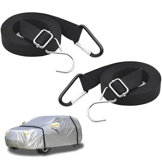 2 Pcs Housse de Voiture Sangle Coupe-Vent Nylon Housse Auto Sangle Réglable Protecteur de Voiture Robuste Corde de Fixation pour Voiture SUV Van Camion