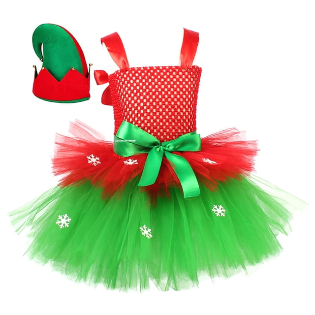 Conjunto de elfo navideño verde con diseño de moda navideña, juego de rol para fiestas, falda de ballet para niñas, falda abullonada