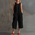 thumbnail image 2 of Guluxicc Women's Linen Capri Jumpsuit Crewneck Sleeveless Button down Loose Wide Leg Jumpsuits Summer Casual Beach Vacation Outfits, 2 of 6