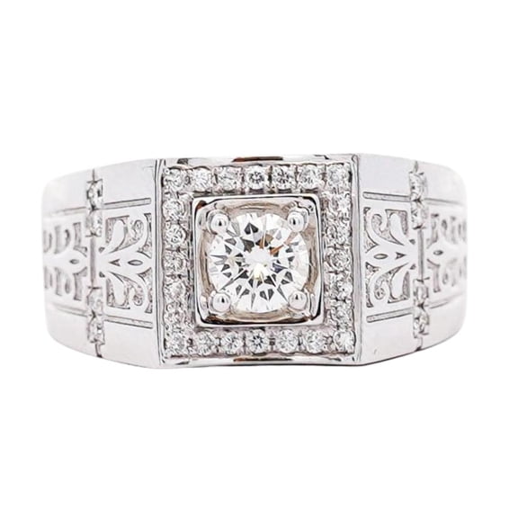 1.08 Carat Round Diamond in 14k White Gold Filigree Men's Ring