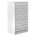 thumbnail image 4 of Macaroon 5 Drawer Cabinet, Matte Gold Handles Linen-Textured Particle Board Cabinet, Space-Saving Storage Organizer for Bedroom Home Office Living Area, 4 of 8
