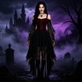thumbnail image 2 of Xijirk Womens Gothic Renaissance Costume Off Shoulder Lace Up Flare Mesh Sleeve High Low Tulle Dress for Halloween Cosplay Party Role Play,Coffee,XL, 2 of 5