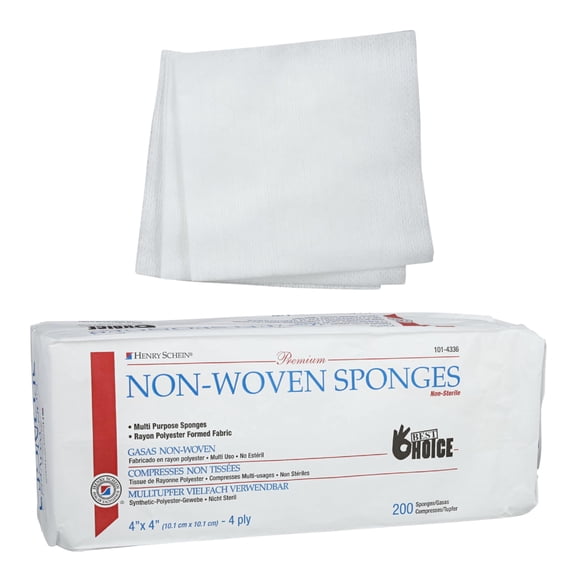 Henry Schein Premium Gauze, Rayon/Polyester Blend Non-Woven Sponges, 4 in x 4 in 4 Ply Non-Sterile, 4-Ply, 200/Pack - 1 Pack