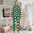 thumbnail image 5 of Women Christmas Outfit Women's Festive Santa Printed Long Sleeve Button Front Pocket Pajama Set for Cozy Home Wear and Holiday Comfort Green M, 5 of 5