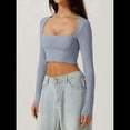 thumbnail image 4 of Top Corto Básico Informal Ajustado con Doble Forro, Cuello Cuadrado y Larga para Mujer Azul M, 4 of 8