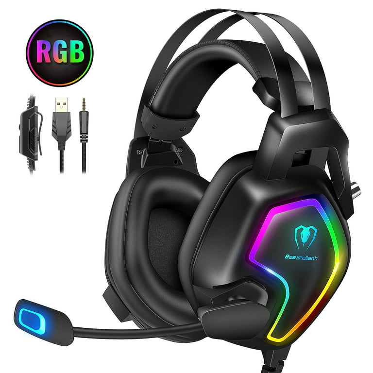 Beexcellent Gaming Headset for PS5 PS4 with 7.1 Surround Sound Noise Cancelling Flexible Mic RGB 3.5mm - Walmart.com