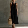 thumbnail image 4 of ClodeEU Women's Halter Neck Sleeveless Midi Dress,Casual A Line Flowy Sundress with Pockets Black,Women's Plus L, 4 of 5