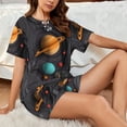 thumbnail image 4 of Uemuo Solar System Paper Art Pattern Women's Short-Sleeved Pajama, Button-Front Loungewear, 2-Piece Summer Sleepwear, Elastic Drawstring Shorts-Large, 4 of 7