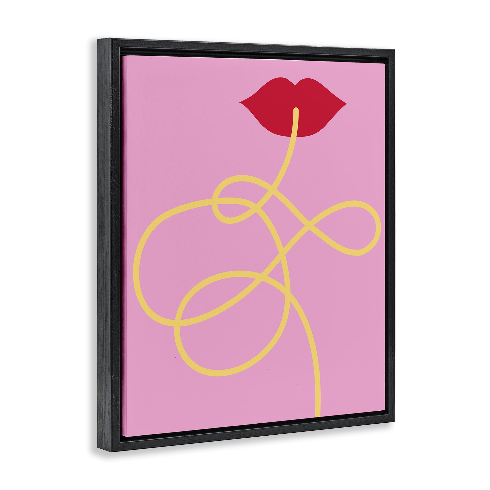 Stupell Industries Pasta Noodle & Lips Food & Beverage Painting Black Floater Framed Canvas Art Print Wall Art, 25 x 31
