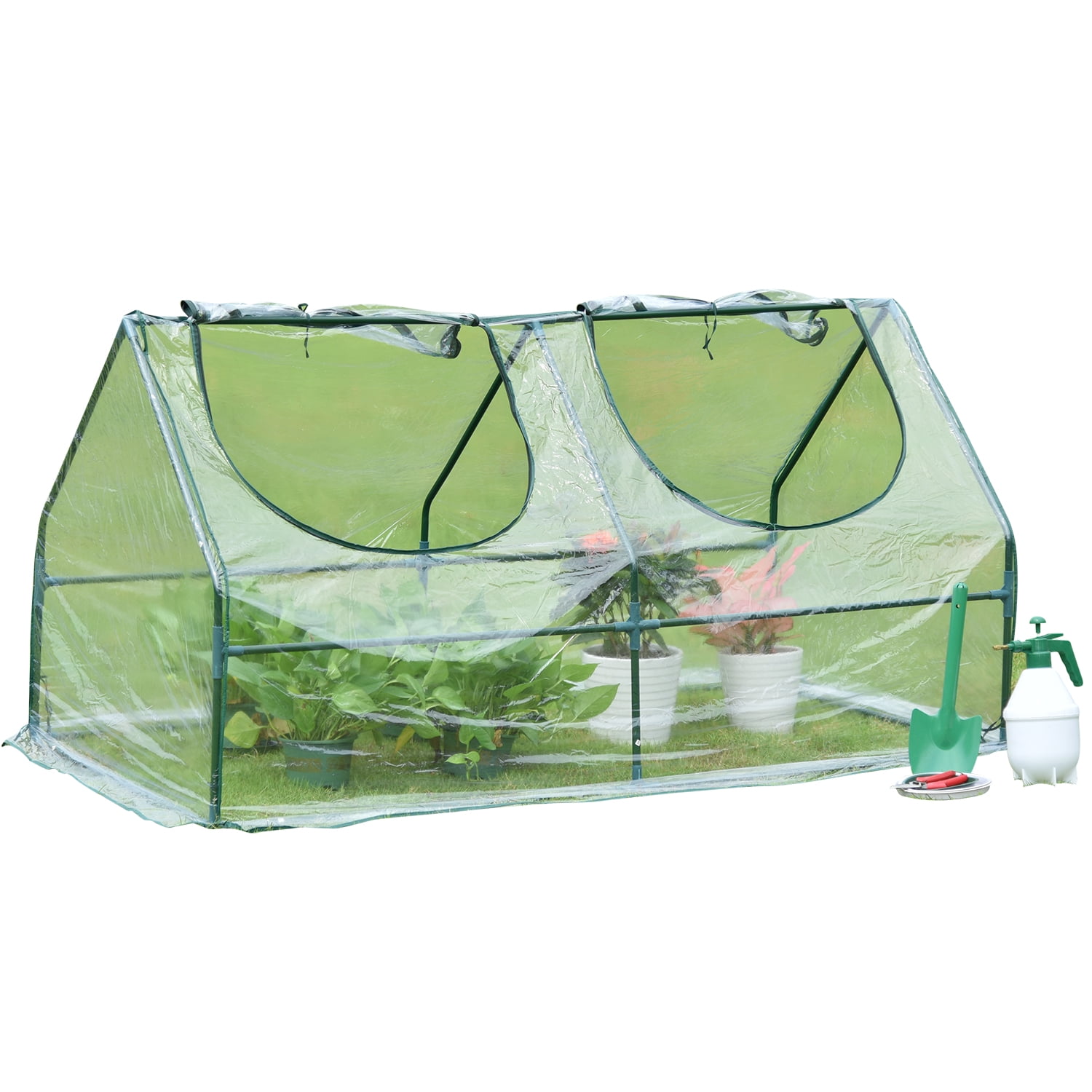 Private Jungle Mini Portable Greenhouse Garden Hot House with Two PE/PVC Covers, Steel Frame, 2 Roll Up Windows,Clear Private Jungle Mini Portable Greenhouse Garden Hot House with Two PE/PVC Covers, Steel Frame, 2 Roll Up Windows,Clear