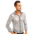 thumbnail image 4 of Camiseta de discoteca de los años 70 para hombre, ropa de disfraces holográfica con lentejuelas brillantes, malla transparente, ropa de club, camiseta de actuación de baile de discoteca, 4 of 5