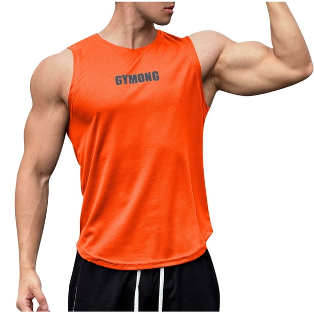 Camiseta de tirantes de cuello redondo para hombre, informal, sin mangas, de verano, para fitness y deportes, cómoda, de poliéster.