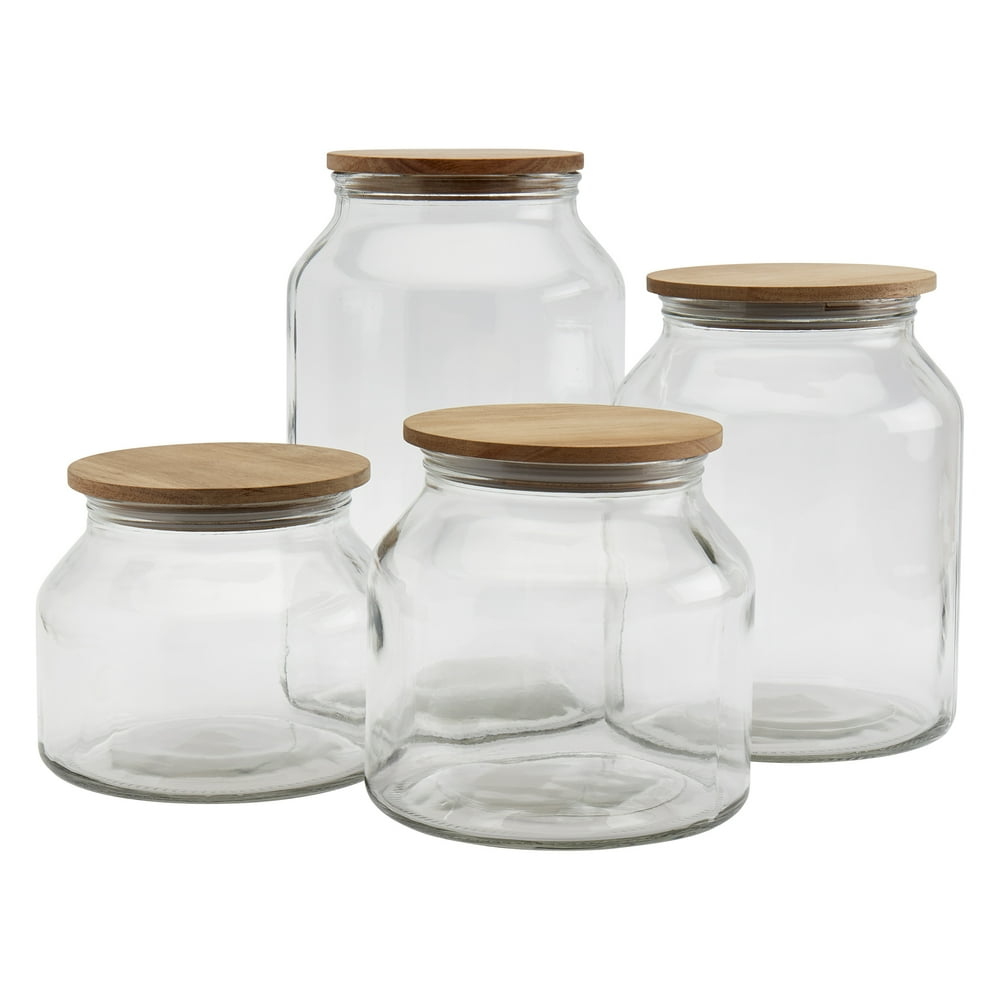 Mason Craft & More European Belly Glass Canisters w/ Acacia Wood Lids