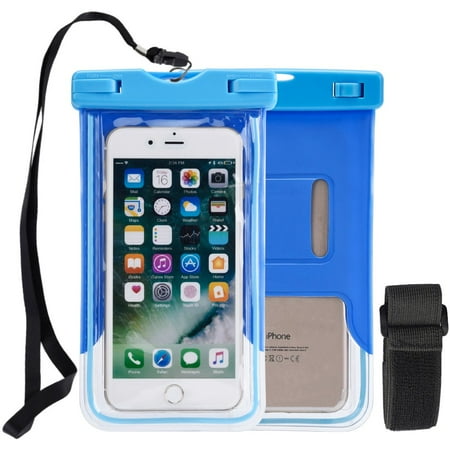 Transparent Vinyl Lanyard - WaterProof Phone Pouch, Universal Waterproof Phone Case Transparent Pouch Glows in Dark Dry Bag With Arm Band Function for Apple iPhone 8, iPhone 8 Plus - Blue, Lanyard, Armband, Reflective