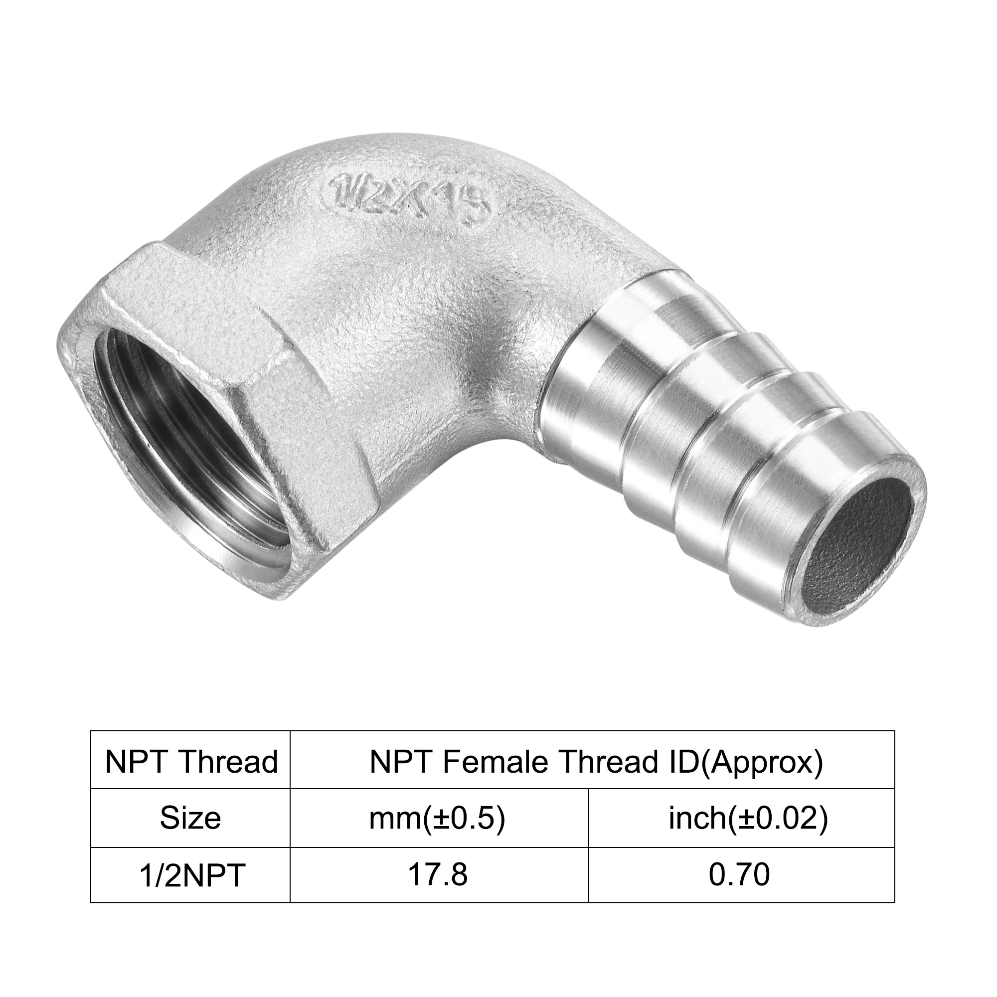 Unique Bargains 304 Stainless Steel Hose Barb Elbow NPT Female Connector 15mm