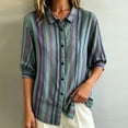 thumbnail image 4 of Morttic Women's Striped Lapel Collar Button Down Shirt – Collared Puff 3/4 Sleeve Blouse, Casual Loose Summer Top Green，XL, 4 of 6