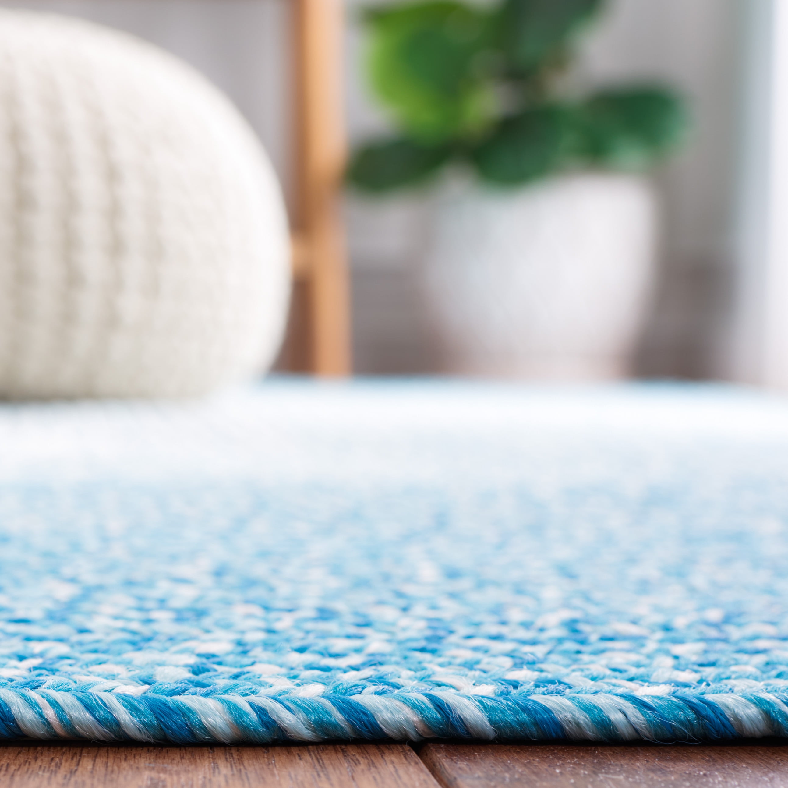 SAFAVIEH Braided Evangeline Bordered Machine Washable Reversible Area Rug, Aqua, 6' x 9' Oval
