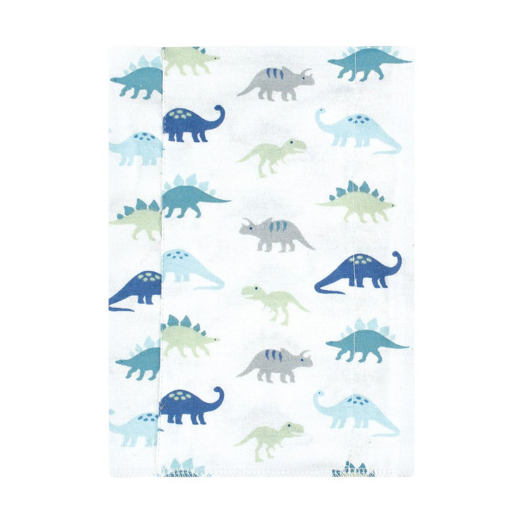 Hudson Baby Unisex Baby Cotton Poly Flannel Burp Cloths, Soft Teal Dino 4 Pack, One Size