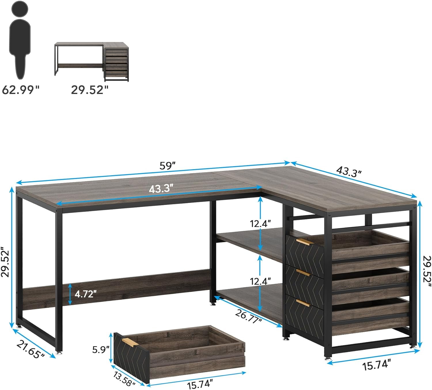 Tribesigns 59" L-Shaped Office Desk, Modern Reversible Computer Study Desk for Home Office, Gray