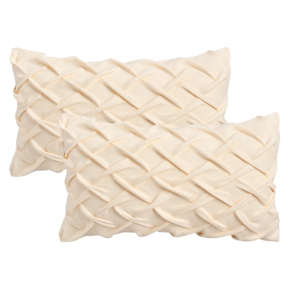 Unique Bargains Pack of 2 Soft Solid 3D Weaving Throw Pillow Covers Beige 20" x 12"