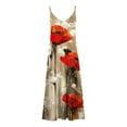 thumbnail image 4 of SMihono Robe Maxi Bohème d'Été pour Femmes Grande Taille Mode Femme Bretelles Taille Mi-Haute Col en V Sans Manches Rayée Imprimée Robe Longue de Plage, 4 of 5