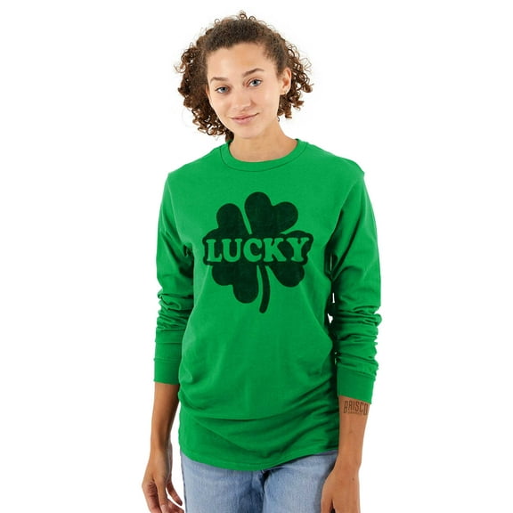 Lucky 4 Leaf Clover St Patrick's Day Long Sleeve TShirt Men Women Brisco Brands S