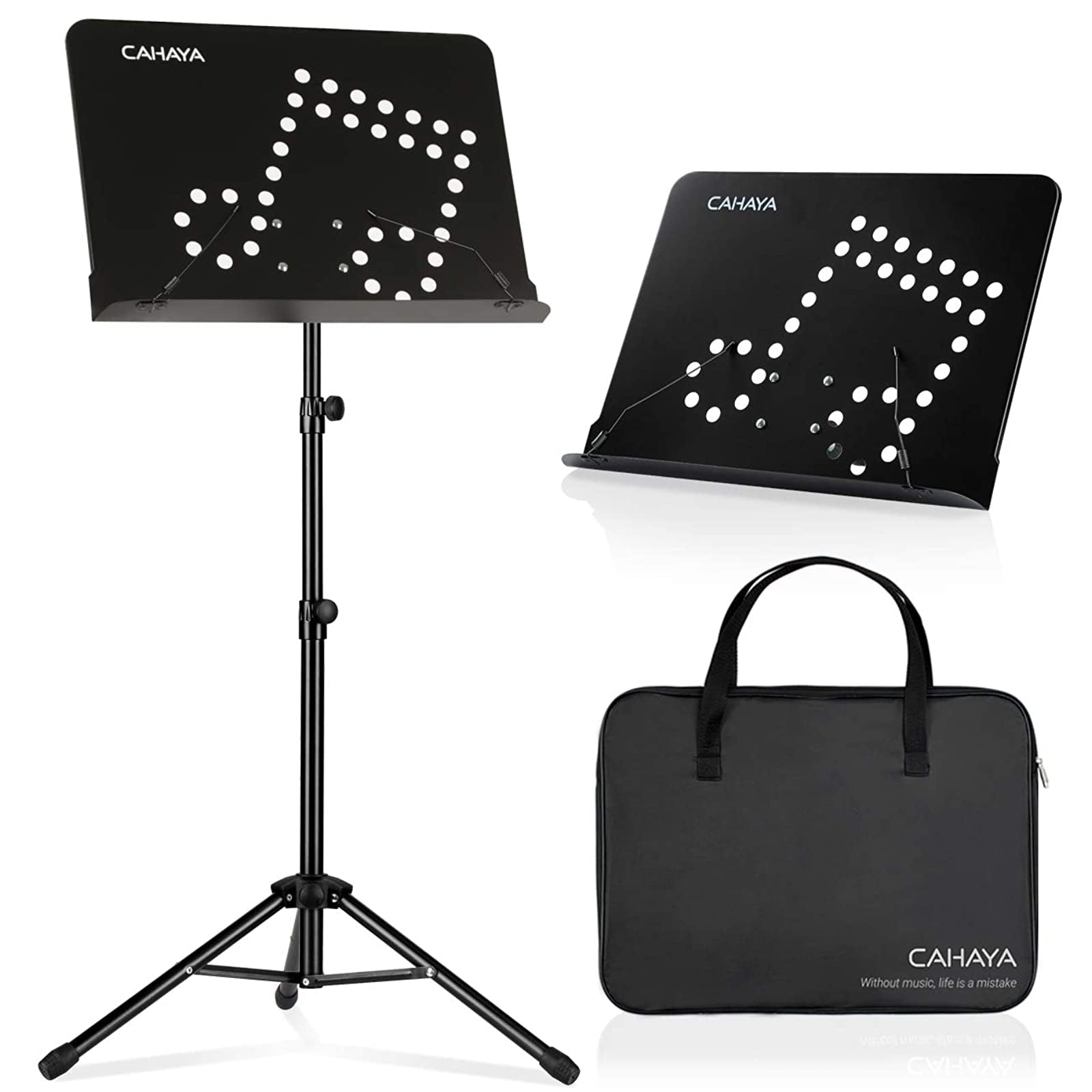 CAHAYA Sheet Music Stand Folding & Tabletop Music Stand Portable with Carrying Bag for Books Notes Laptop Tablet Pink CY0204 