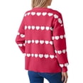thumbnail image 5 of QSAWXQZ Women's Valentine's Sweater Knitting V Neck Heart Print Striped Pullover Top Watermelon Red 2XL, 5 of 6