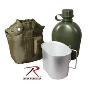 US Military 4 pc CANTEEN SET NEW 1QT CANTEEN VGC TAN COVER LID STAINLESS CUP 