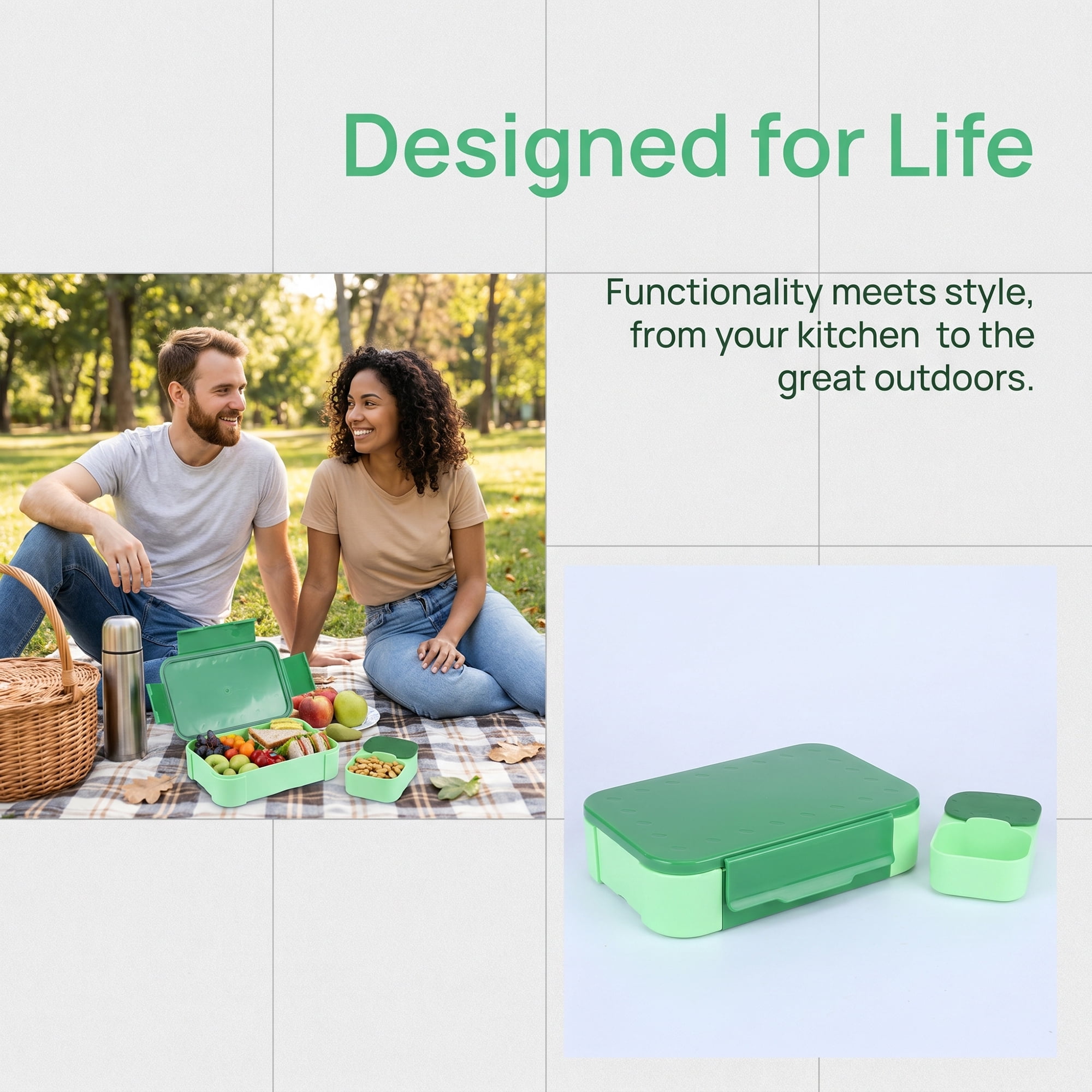 Unique Bargains 2-Compartment Leak-Proof Meal Lunch Bento Box Green