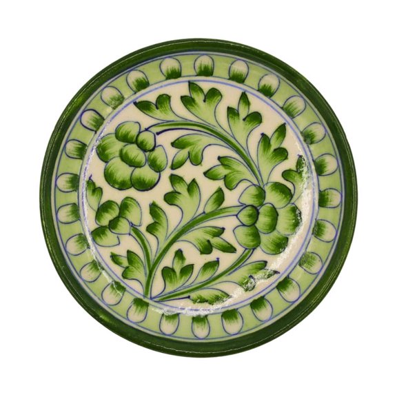 Natriel Green Floral Decorative Wall Hanging Blue Pottery Plate 06" – Unique Art Piece for Any Space