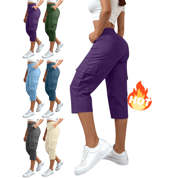 Mifsaly Plus Size Capri Cargo Pants for Women Relaxed Fit High Waist Cropped Pant with Multi Pockets 3/4 Length Breathable Summer Casual Trousers 2026 M