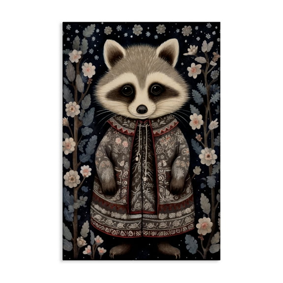 Stupell Industries Woodland Pattern Raccoon Animals & Insects Painting Gallery Wrapped Canvas Art Print Wall Art, 16 x 24