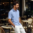 thumbnail image 7 of Men's Linen Shirts Short Sleeve Casual Button Down Shirt Solid Color Loose Fashion Top Lightweight Breathable Chest Pocket Mandarin Collar Summer Beach Outdoor Tops Clothing Trendy 2026, 7 of 7