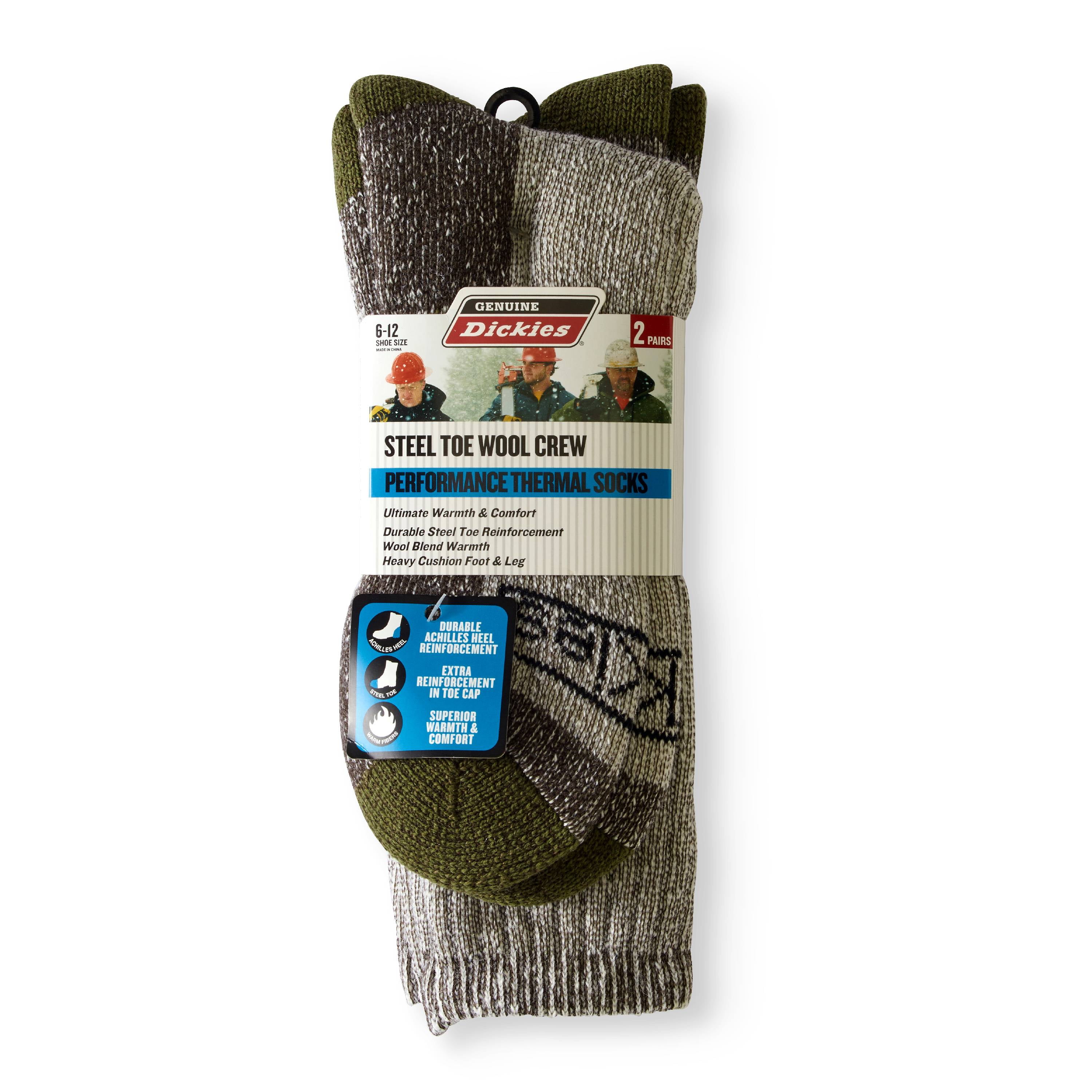 Genuine Dickies Men's Wool Thermal Steel Toe Crew Socks, 2-Pack 