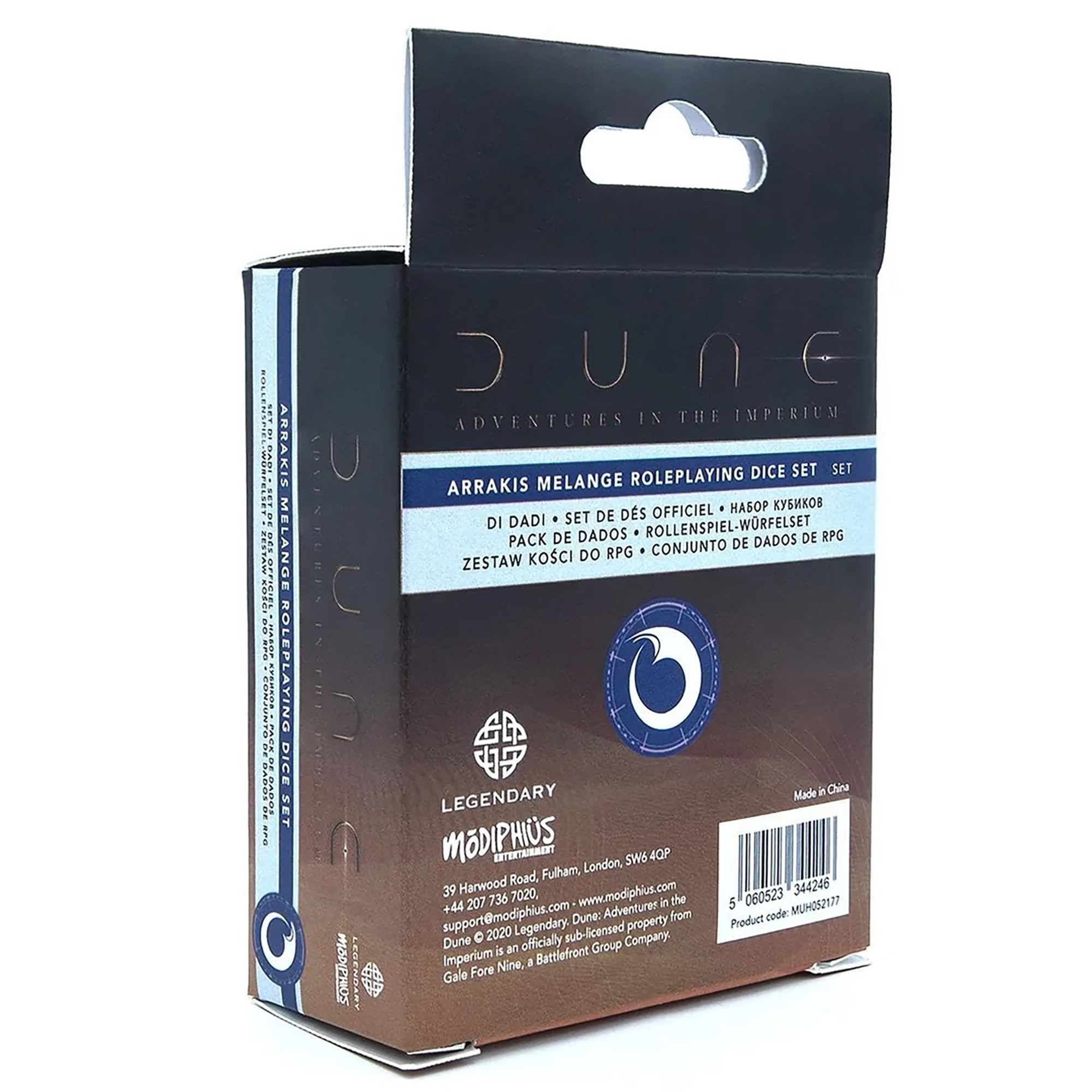 Dune Adventures In The Imperium: Arrakis Melange Dice Set - (5) Twenty Sided Rolplaying Dice Set - Translucent Blue With Silver Numbering, Tabletop Roleplaying Accessory