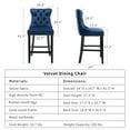 thumbnail image 6 of Velvet Bar Stools Set of 2 - 27" Seat Height Barstool, Bar Chairs Fit Counter or Bar Height, Kitchen Stools for Island, Tufted Back, Wood Frame, Upholstered (Blue, Set of 2), 6 of 11
